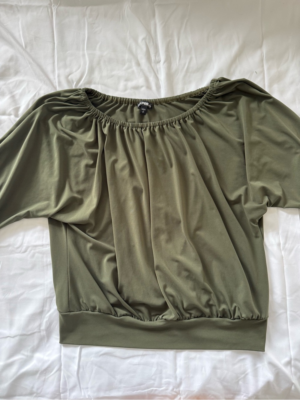 Express Olive Green Dolman Sleeve Gathered Boatneck Top Size S
